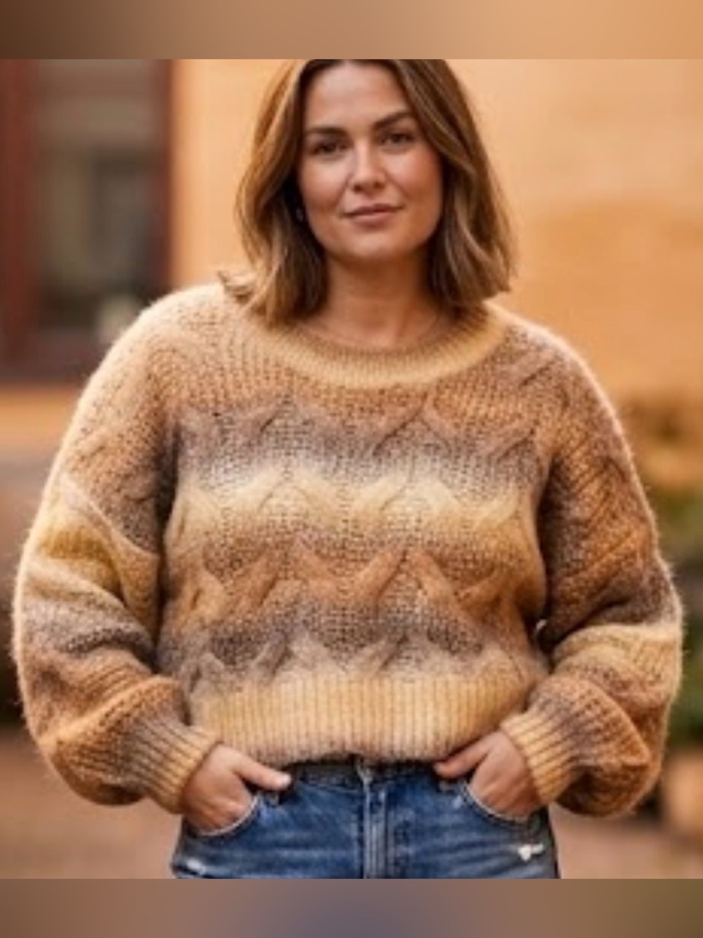 POL Ombre Tan and Cream Crewneck Sweater